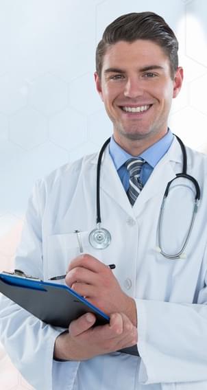 Oncologist using a block-notes